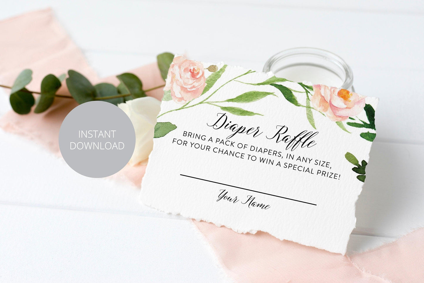 Printable Diaper Raffle Ticket Diaper Raffle Card, Cards Raffle Tickets Blush Greenery Gender Neutral Instant download Baby Shower #WB2 - SAVVY PAPER CO