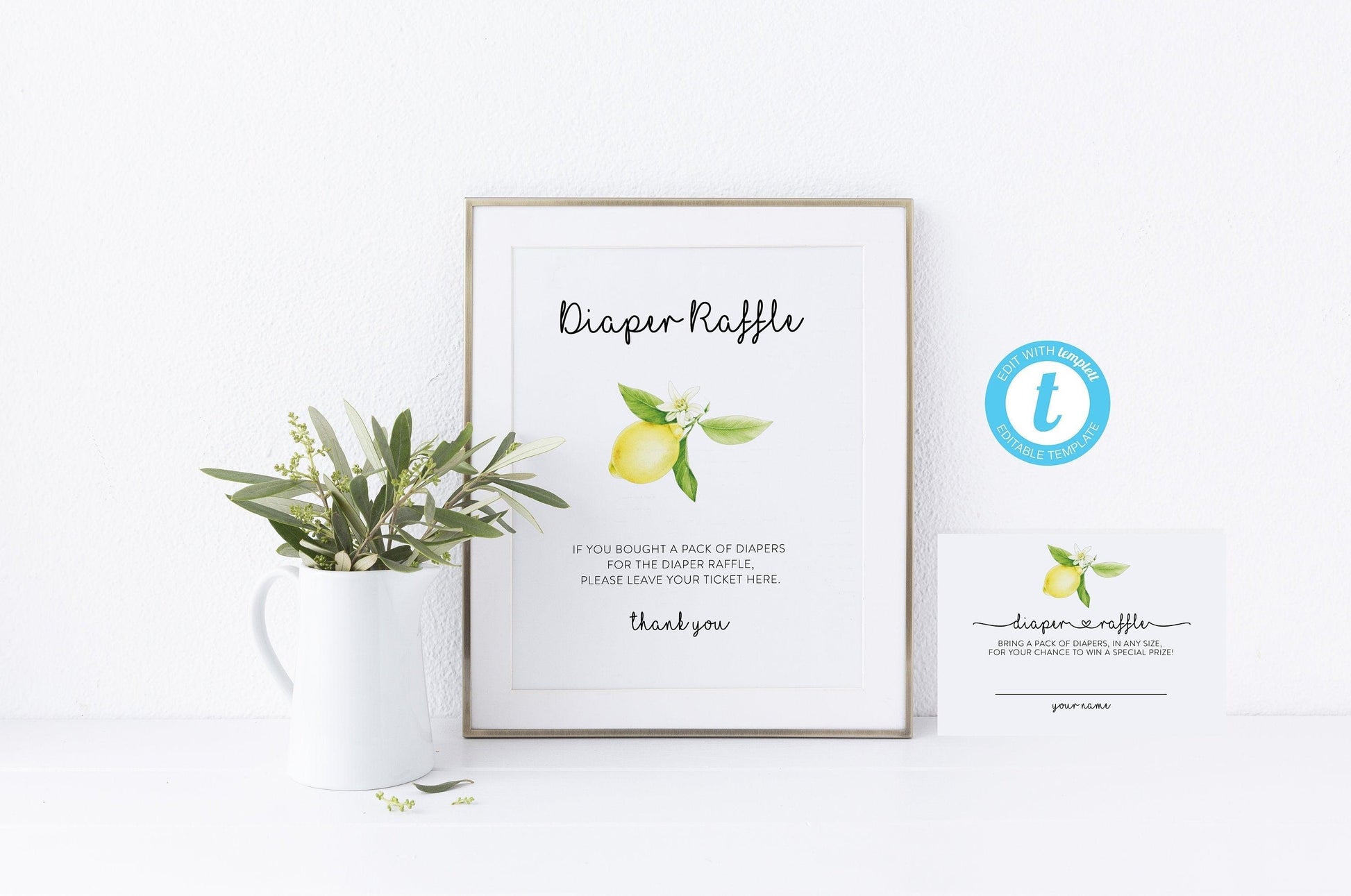 Printable Diaper Raffle Ticket, Lemon Diaper Raffle Insert, Diaper Raffle Invitation, Diaper Raffle Game Template, Baby Shower - Ariel - SAVVY PAPER CO