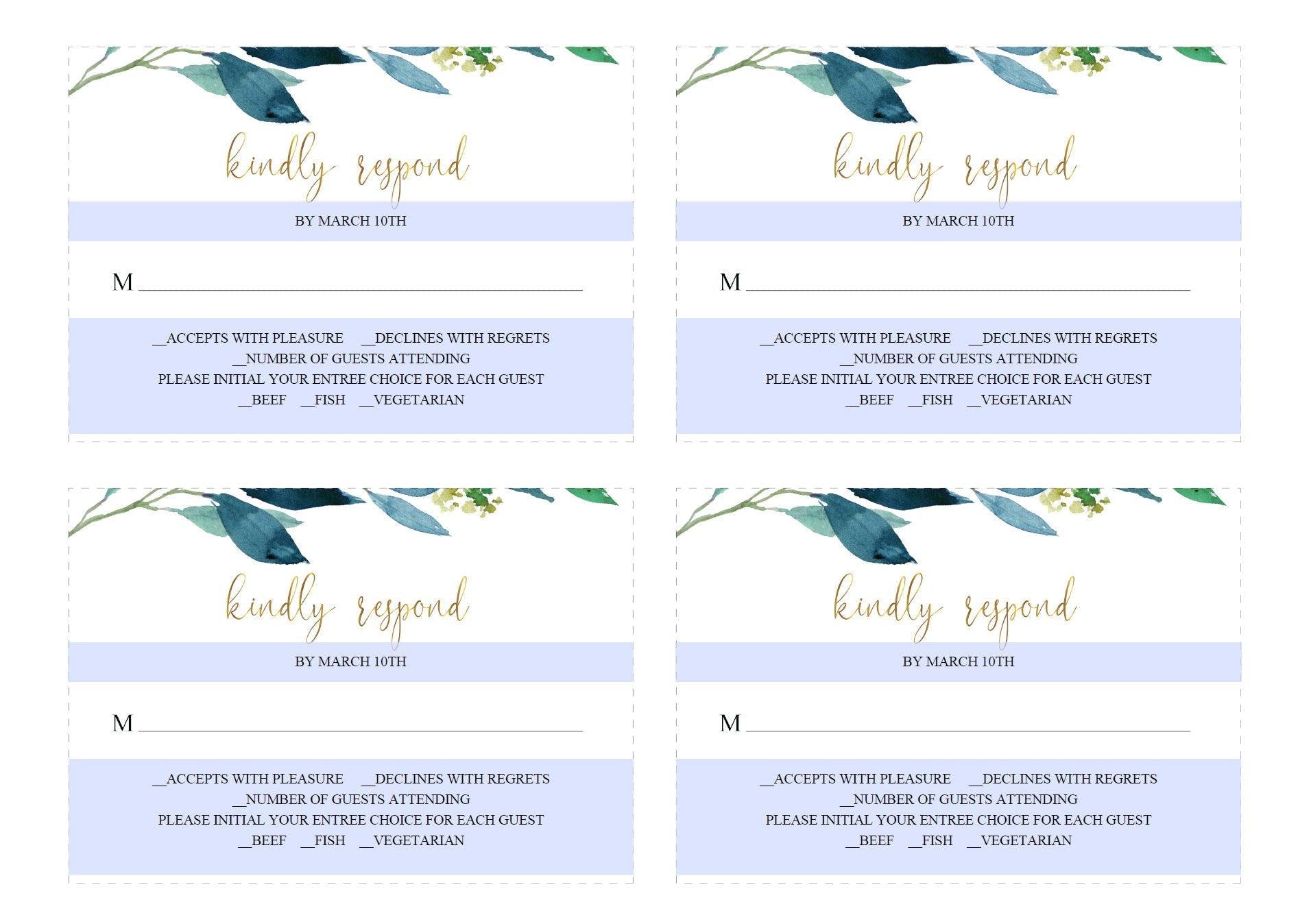 Printable Dusty Blue Wedding Invitation Set Editable Template, DIY Instant Download Invites, Invitation Suite- Elaine - SAVVY PAPER CO