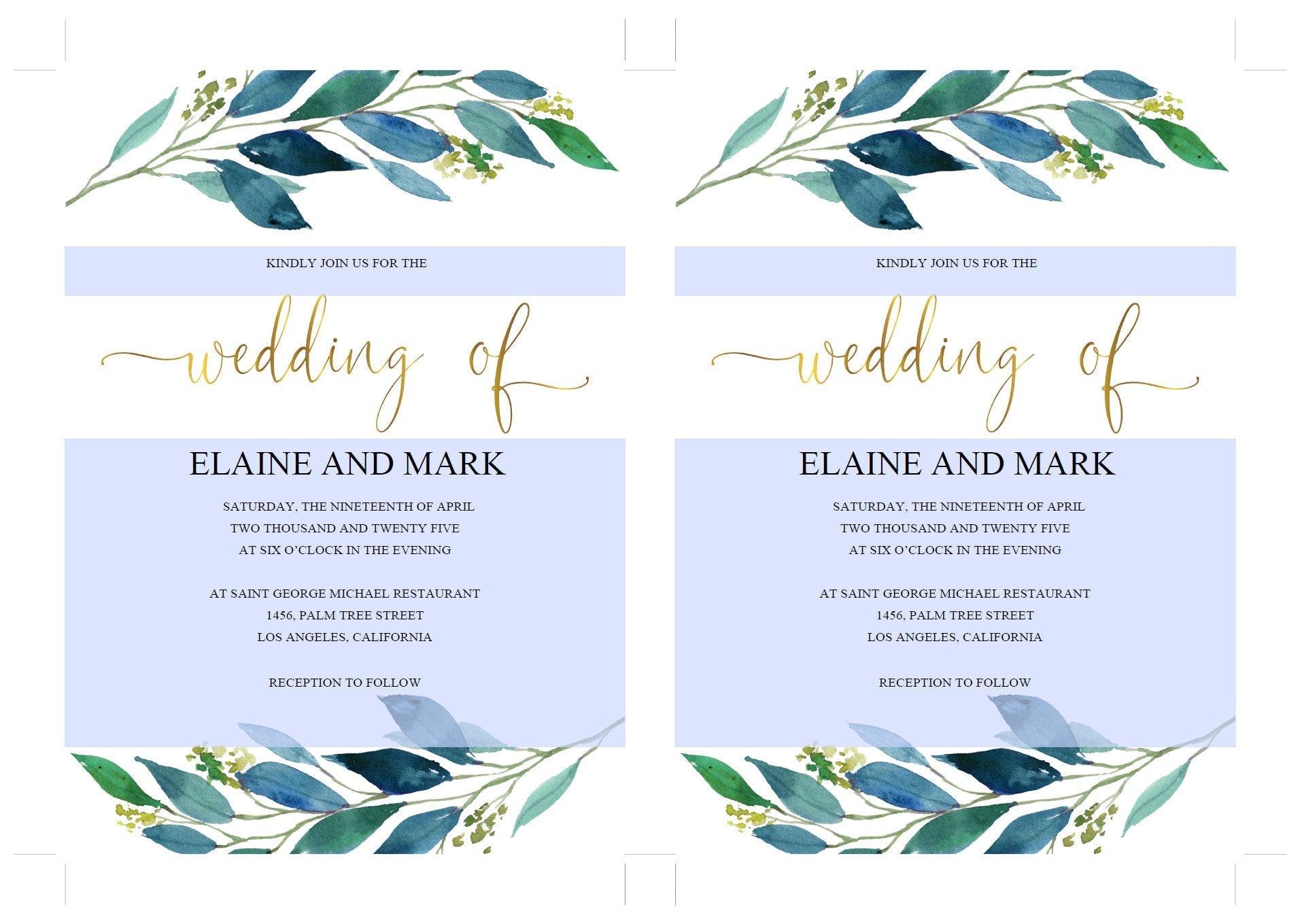 Printable Dusty Blue Wedding Invitation Set Editable Template, DIY Instant Download Invites, Invitation Suite- Elaine - SAVVY PAPER CO