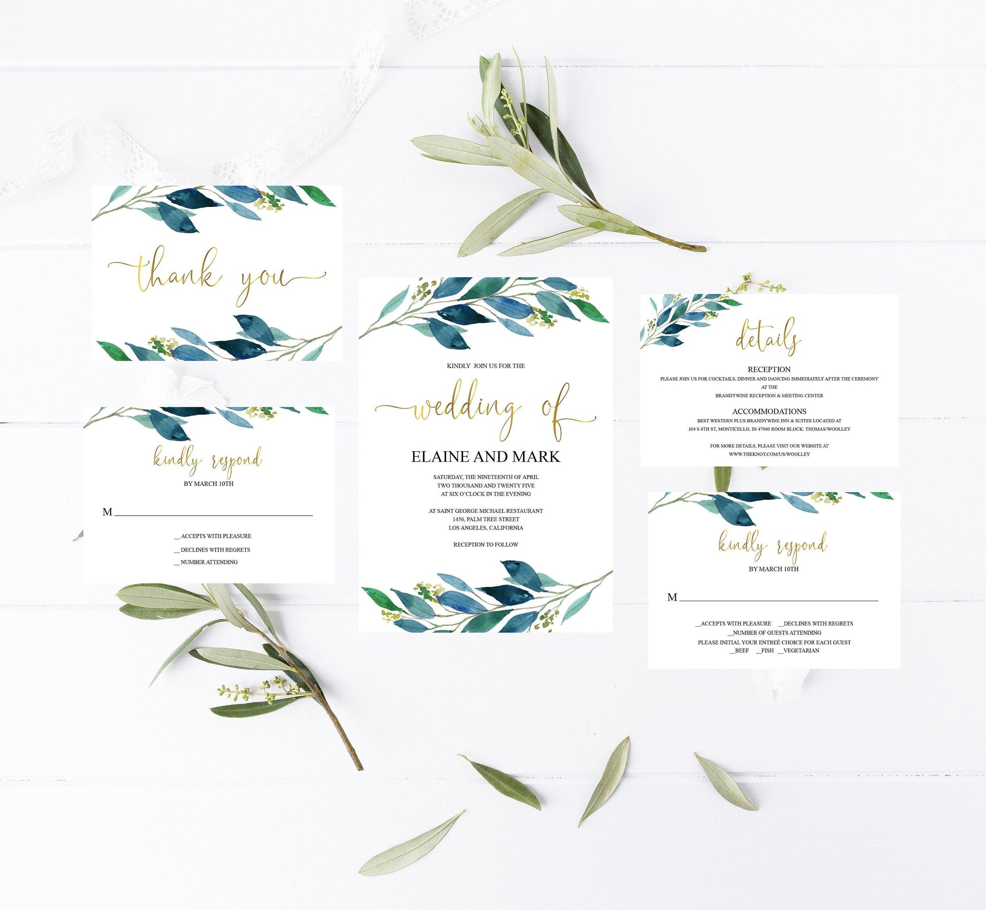 Printable Dusty Blue Wedding Invitation Set Editable Template, DIY Instant Download Invites, Invitation Suite- Elaine - SAVVY PAPER CO