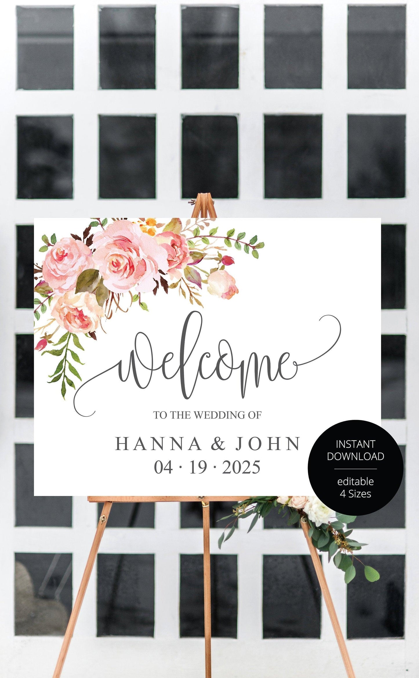 Printable Floral Blush Wedding Welcome Sign Editable Template Instant Download -HANNA - SAVVY PAPER CO