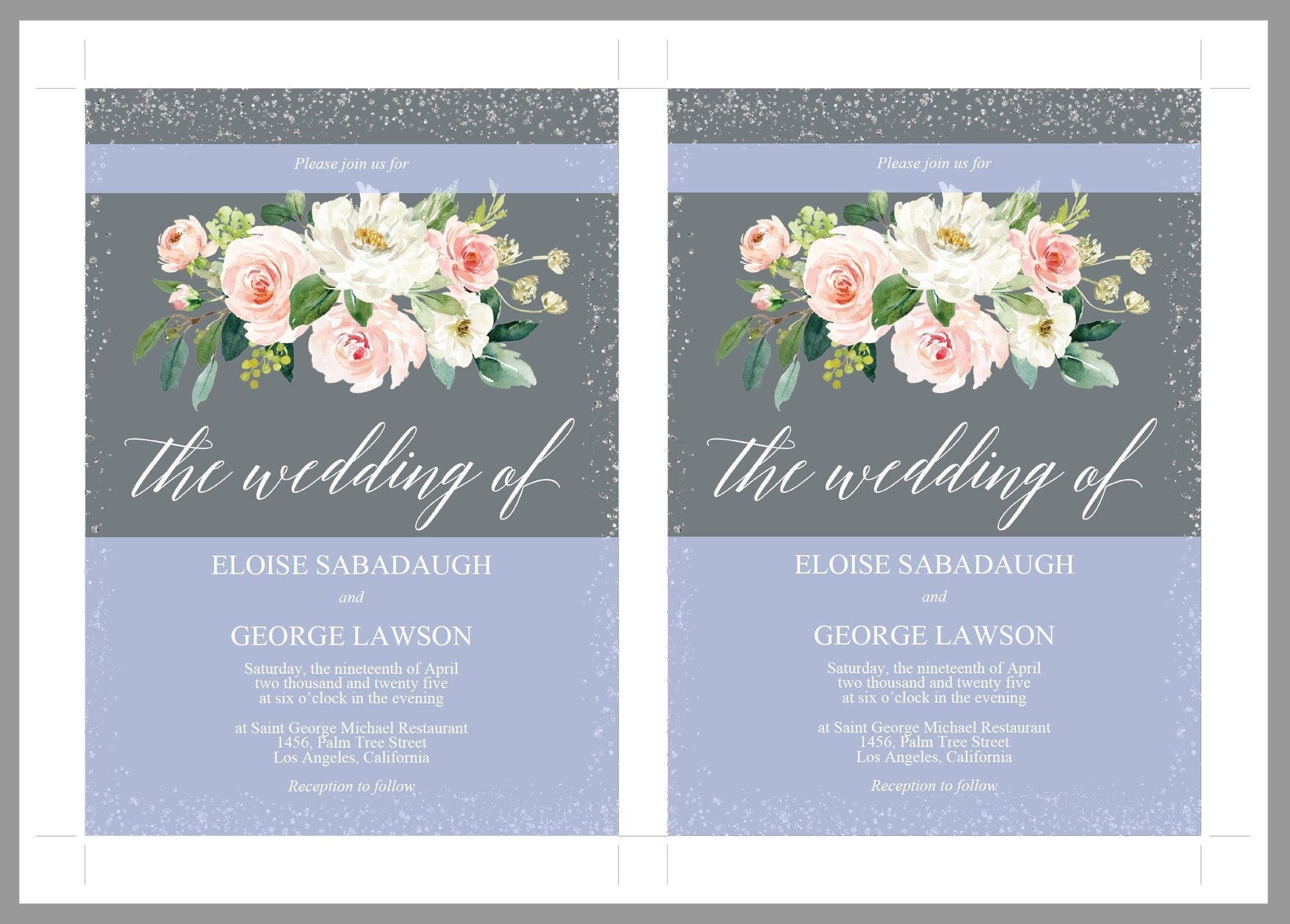 Printable Floral Gray Wedding Invitation Set Editable Template, DIY Instant Download Invites, Invitation Suite - Eloise - SAVVY PAPER CO