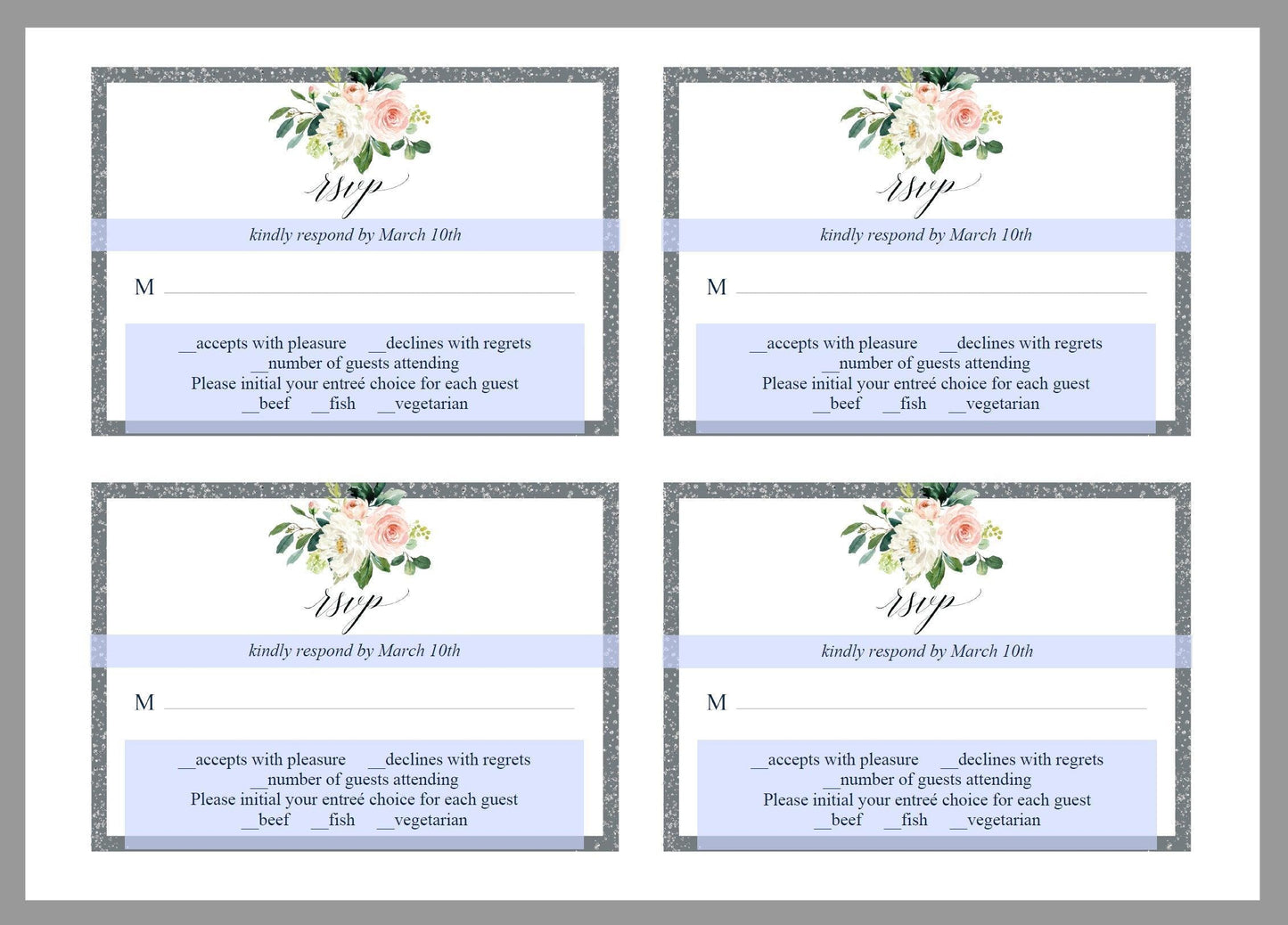 Printable Floral Gray Wedding Invitation Set Editable Template, DIY Instant Download Invites, Invitation Suite - Eloise - SAVVY PAPER CO