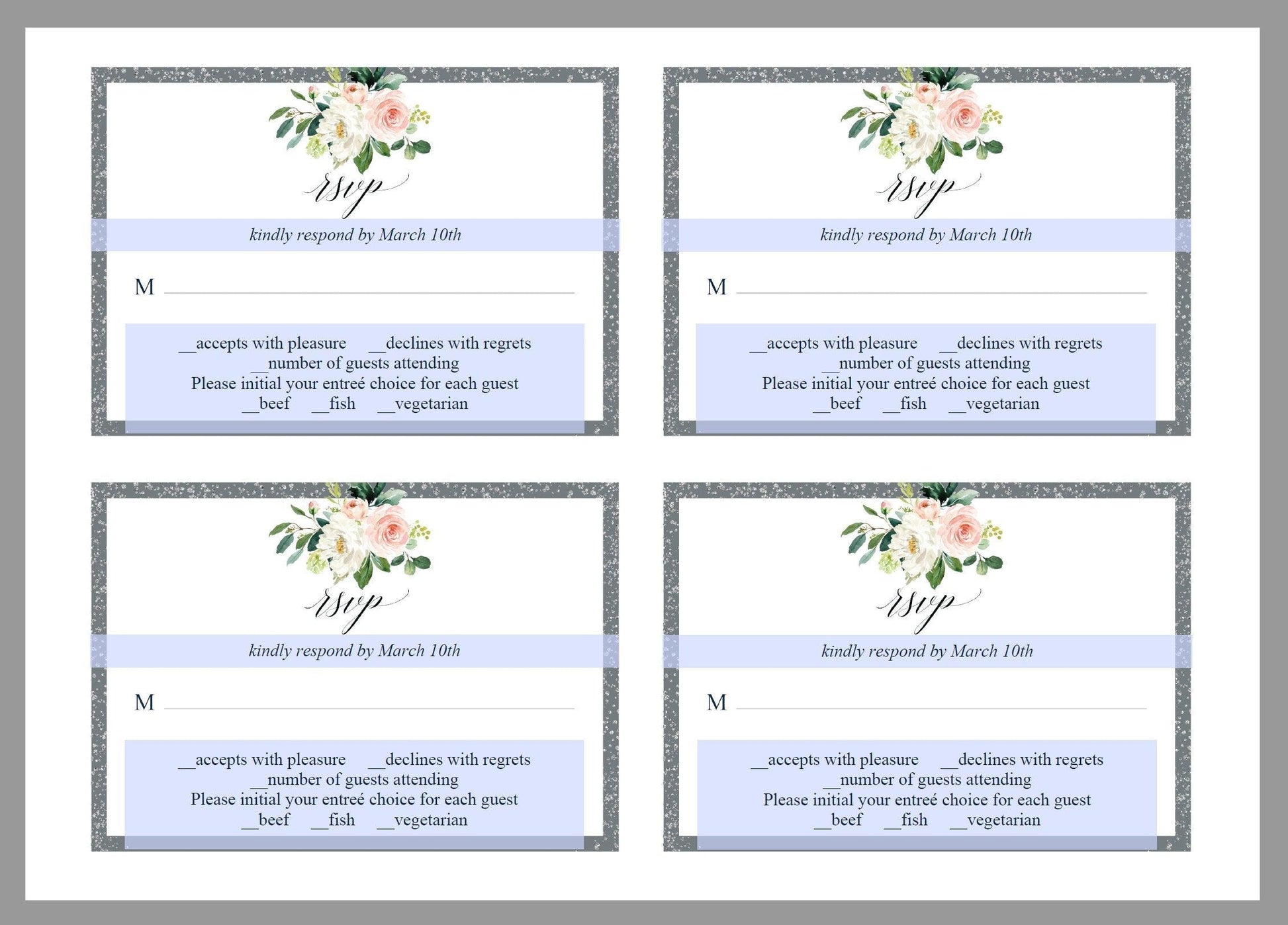 Printable Floral Gray Wedding Invitation Set Editable Template, DIY Instant Download Invites, Invitation Suite - Eloise - SAVVY PAPER CO