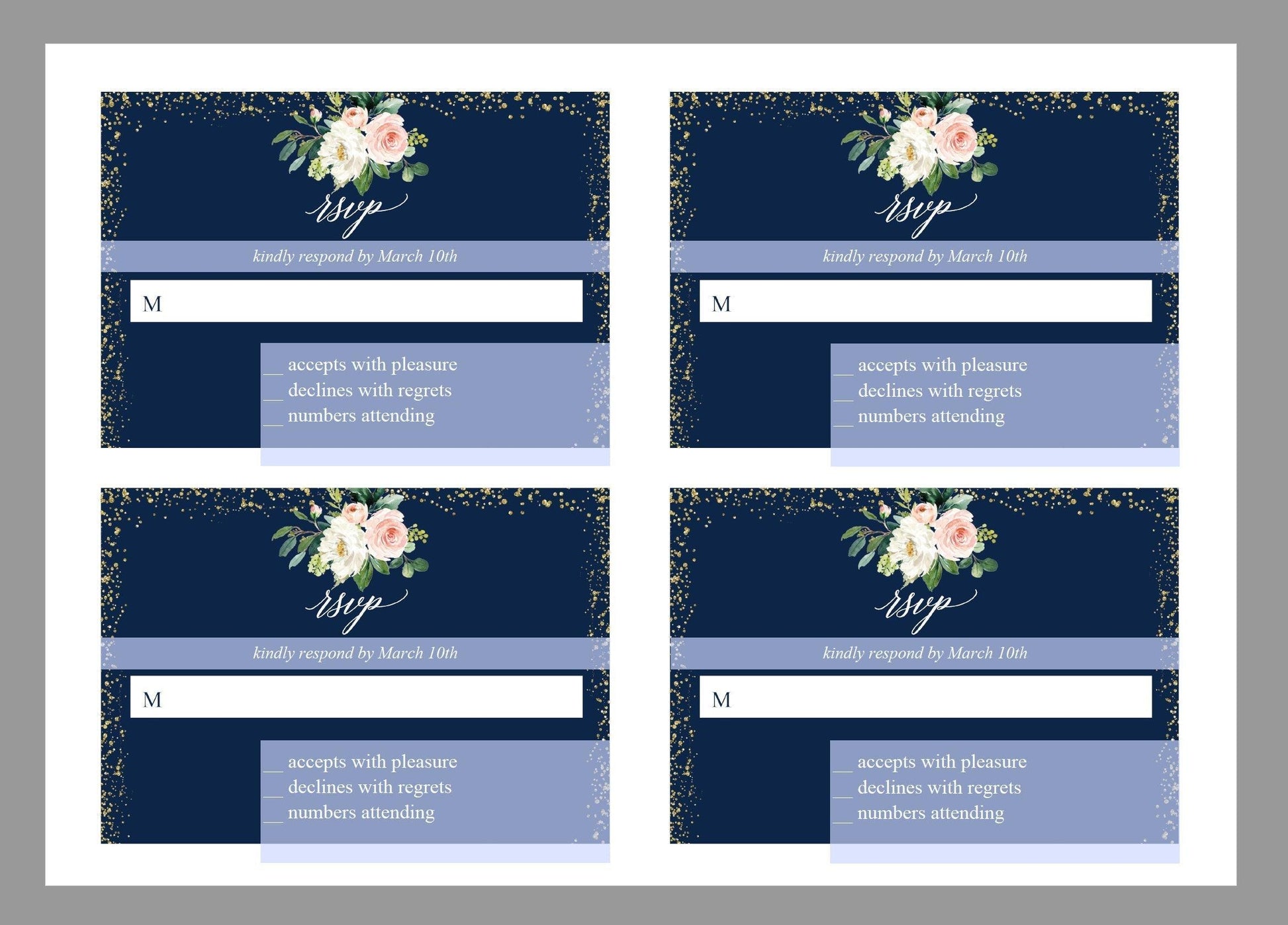 Printable Floral Navy Blue Wedding Invitation Set Editable Template, DIY Instant Download Invites, Invitation Suite PDF - Eloise - SAVVY PAPER CO