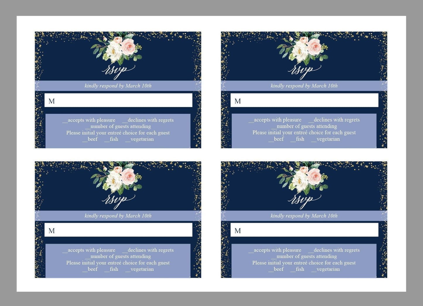 Printable Floral Navy Blue Wedding Invitation Set Editable Template, DIY Instant Download Invites, Invitation Suite PDF - Eloise - SAVVY PAPER CO
