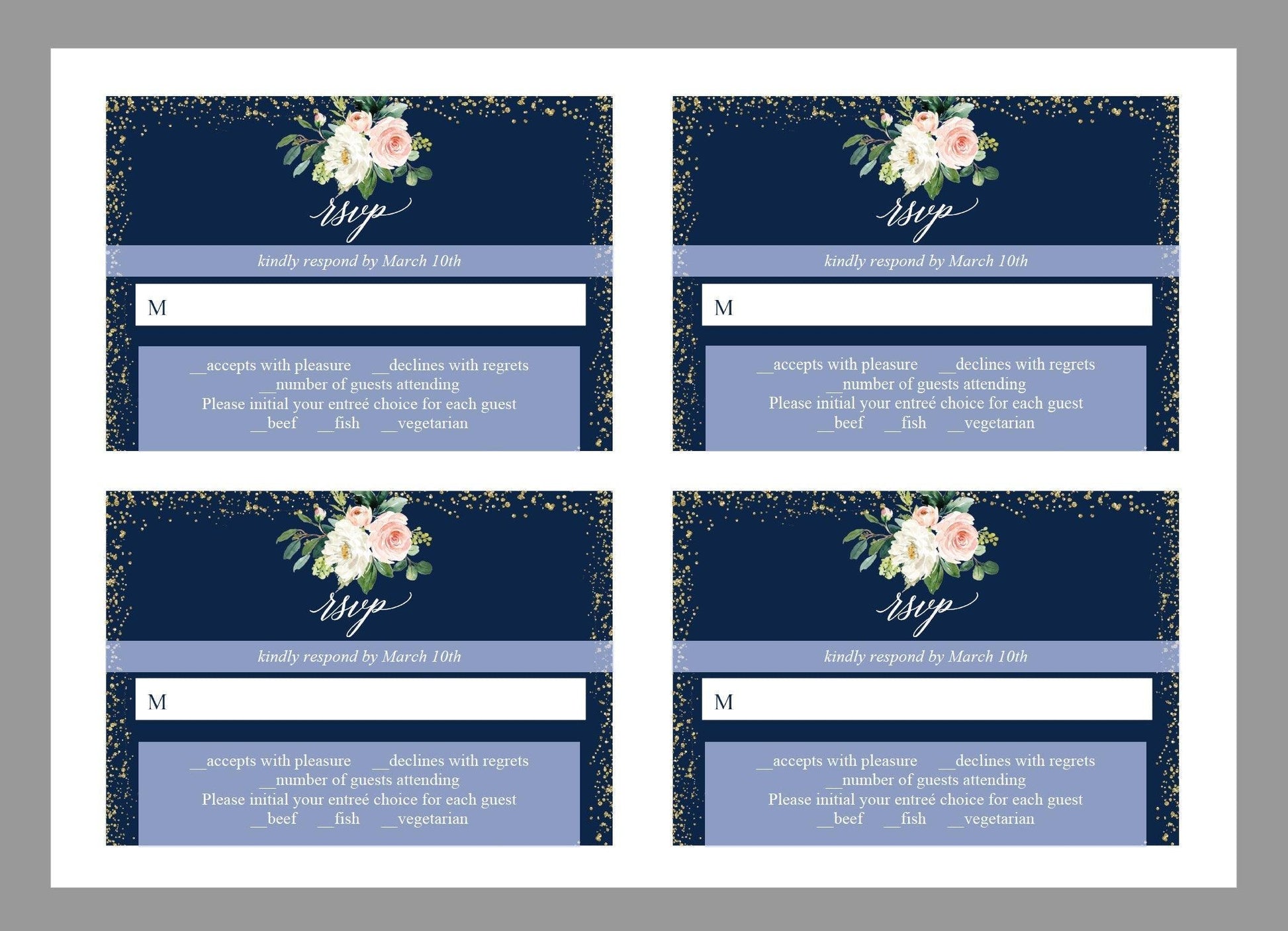 Printable Floral Navy Blue Wedding Invitation Set Editable Template, DIY Instant Download Invites, Invitation Suite PDF - Eloise - SAVVY PAPER CO