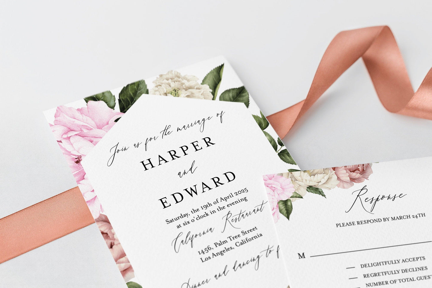 Printable Floral Wedding Invitation Set Editable Template DIY Instant Download Invites Invitation Suite 100% Editable - Harper - SAVVY PAPER CO
