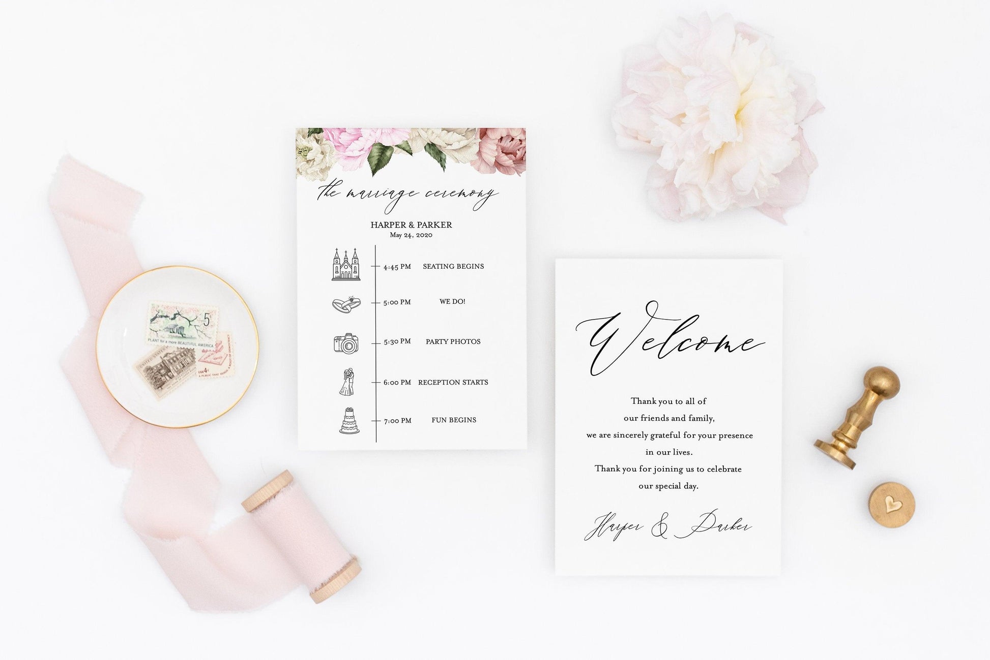 Printable Floral Wedding Itinerary Template Card Timeline Welcome 100% editable Templett Floral - Harper - SAVVY PAPER CO