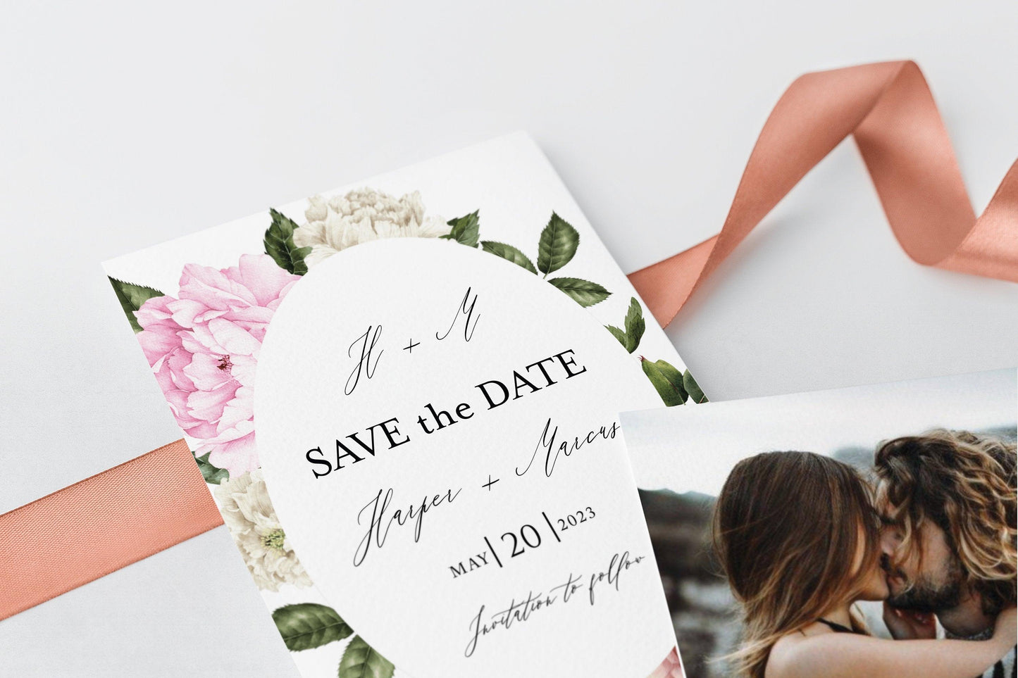 Printable Floral Wedding Save-the-Date Template with photo Engagement Invite 100% editable - Harper - SAVVY PAPER CO