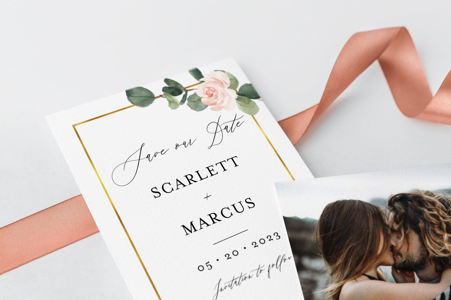 Printable Floral Wedding Save-the-Date Template with photo Engagement Invite 100% editable - Scarlett - SAVVY PAPER CO
