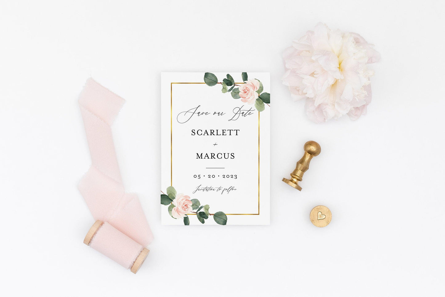 Printable Floral Wedding Save-the-Date Template with photo Engagement Invite 100% editable - Scarlett - SAVVY PAPER CO