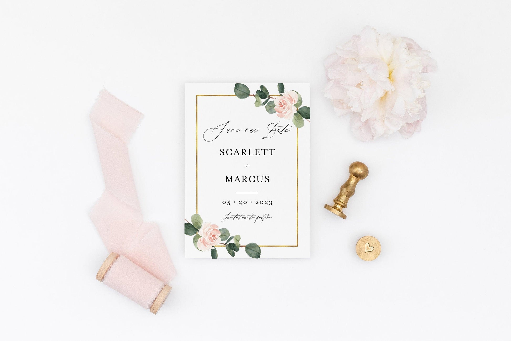 Printable Floral Wedding Save-the-Date Template with photo Engagement Invite 100% editable - Scarlett - SAVVY PAPER CO