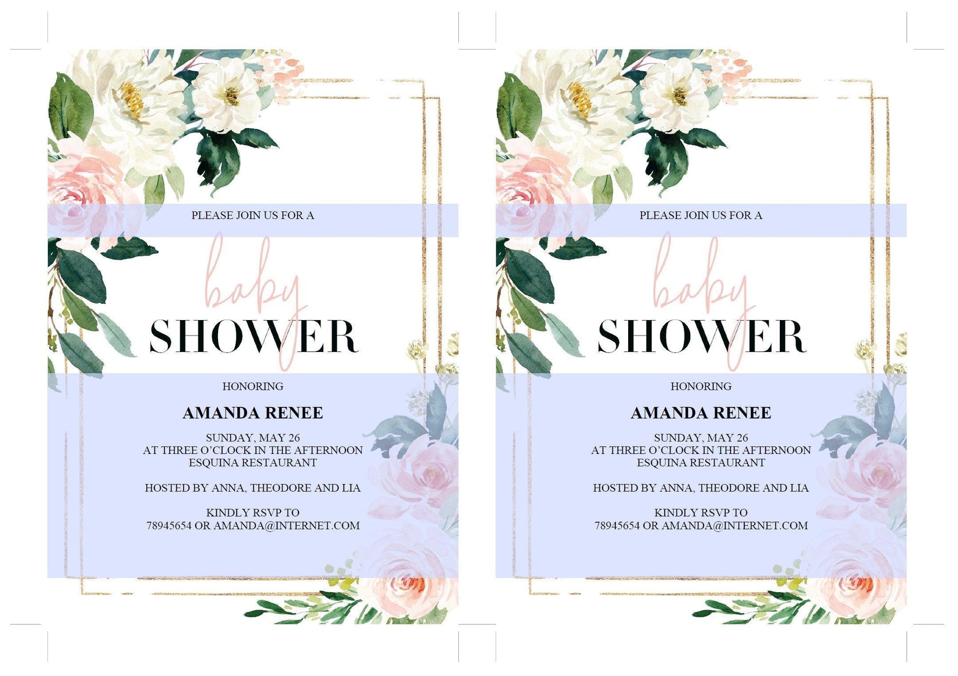 Printable Geometric Baby Shower Invitation Template,Floral, Greenery, Baby Shower invite, Invitation, Blush Baby Shower Invites, Gold - EV23 - SAVVY PAPER CO