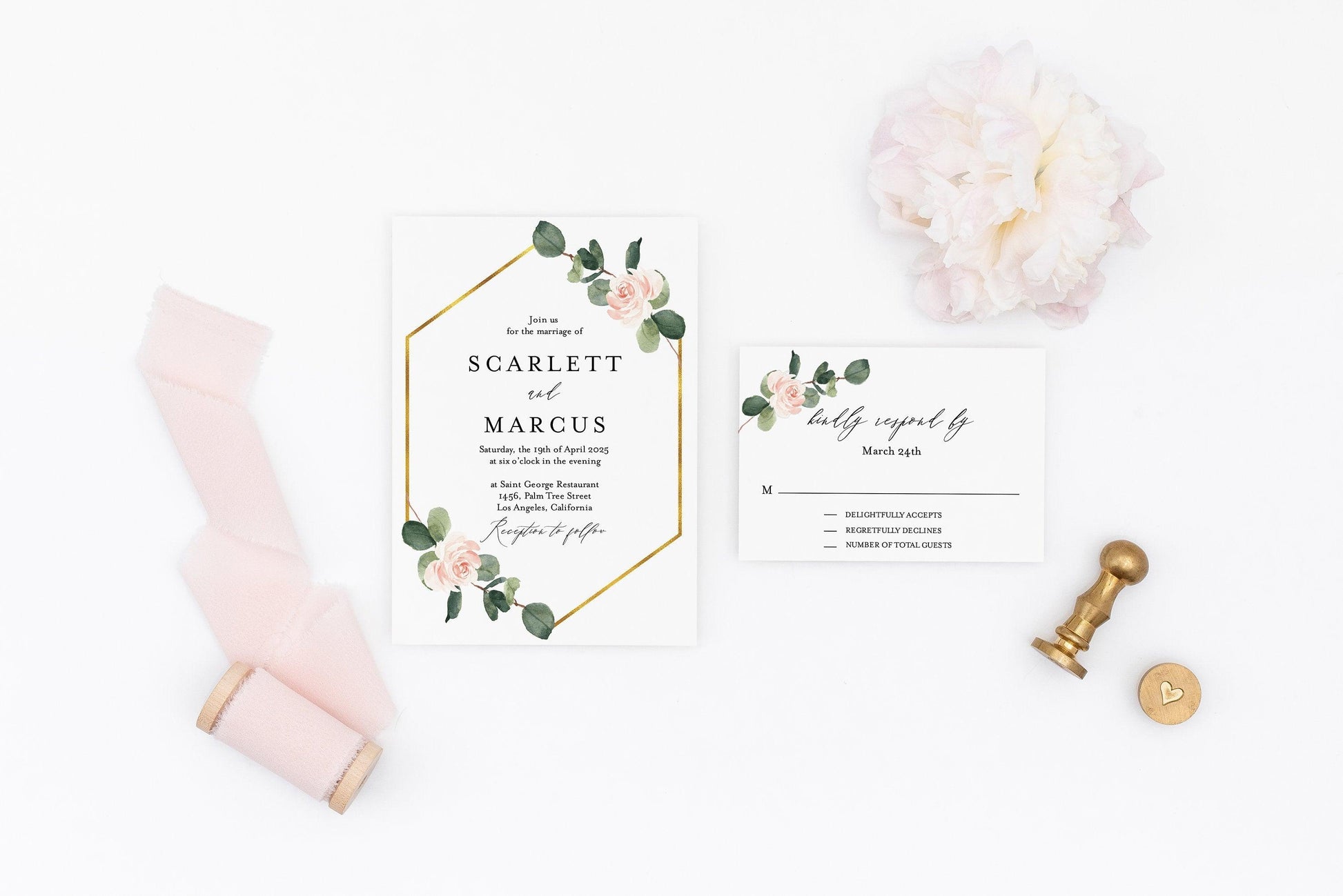 Printable Greenery Geometric Wedding Invitation Set Suite Editable Template DIY Instant Download Invites editable - Scarlett - SAVVY PAPER CO