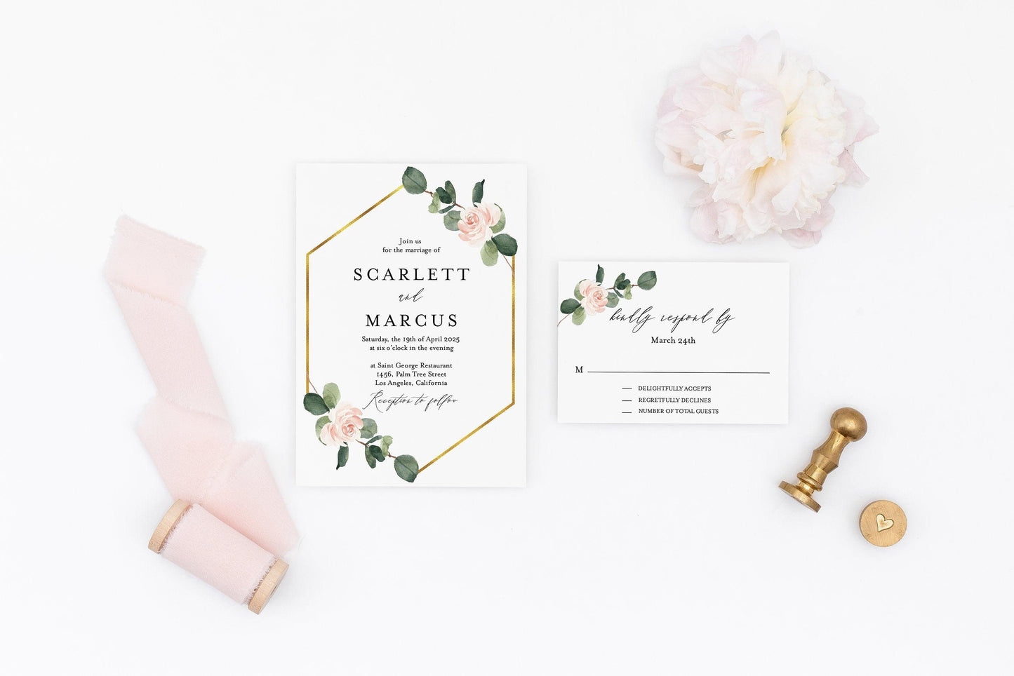 Printable Greenery Geometric Wedding Invitation Set Suite Editable Template DIY Instant Download Invites editable - Scarlett - SAVVY PAPER CO