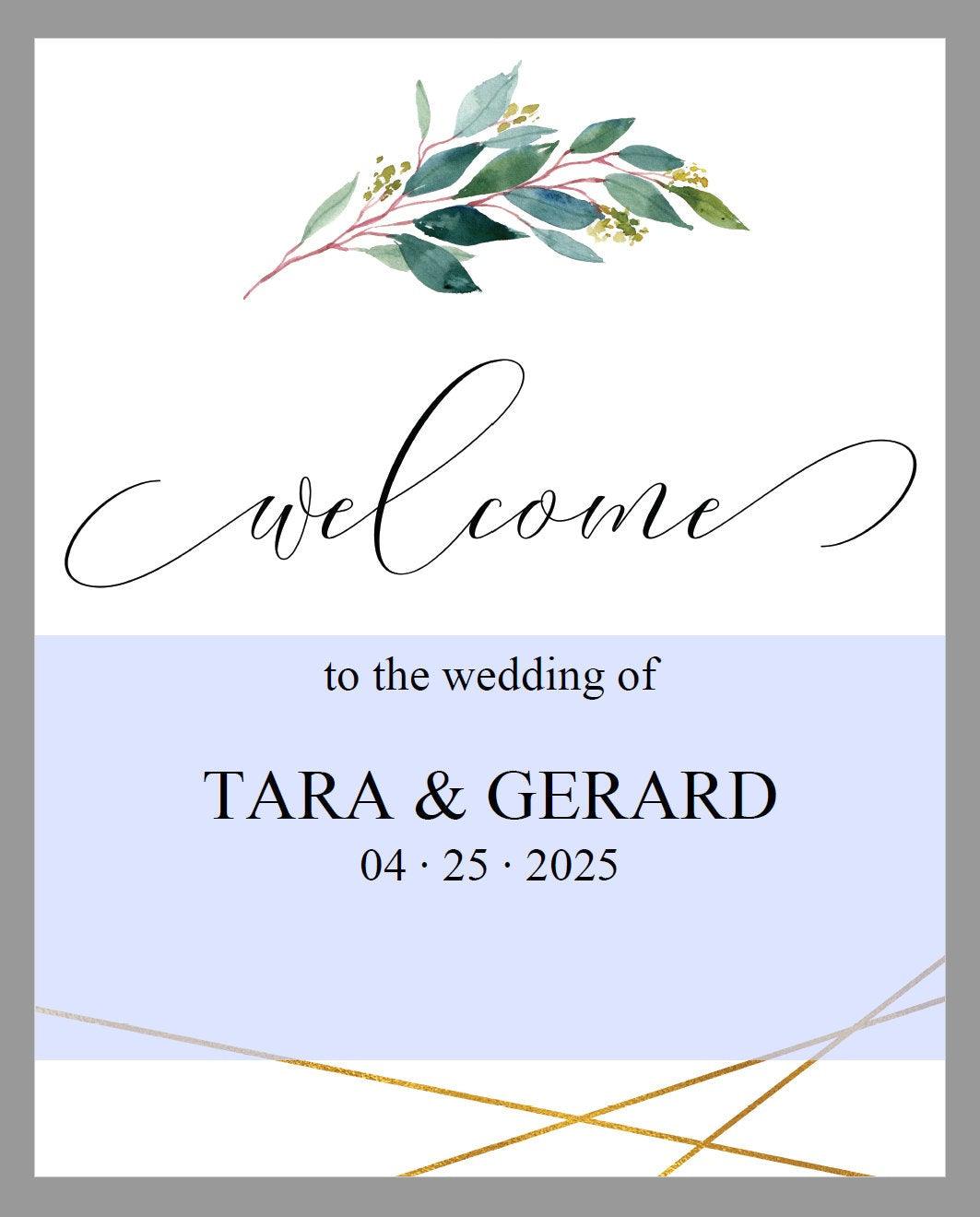 Printable Greenery Gold Wedding Welcome Sign Editable Template Instant Download -TARA - SAVVY PAPER CO