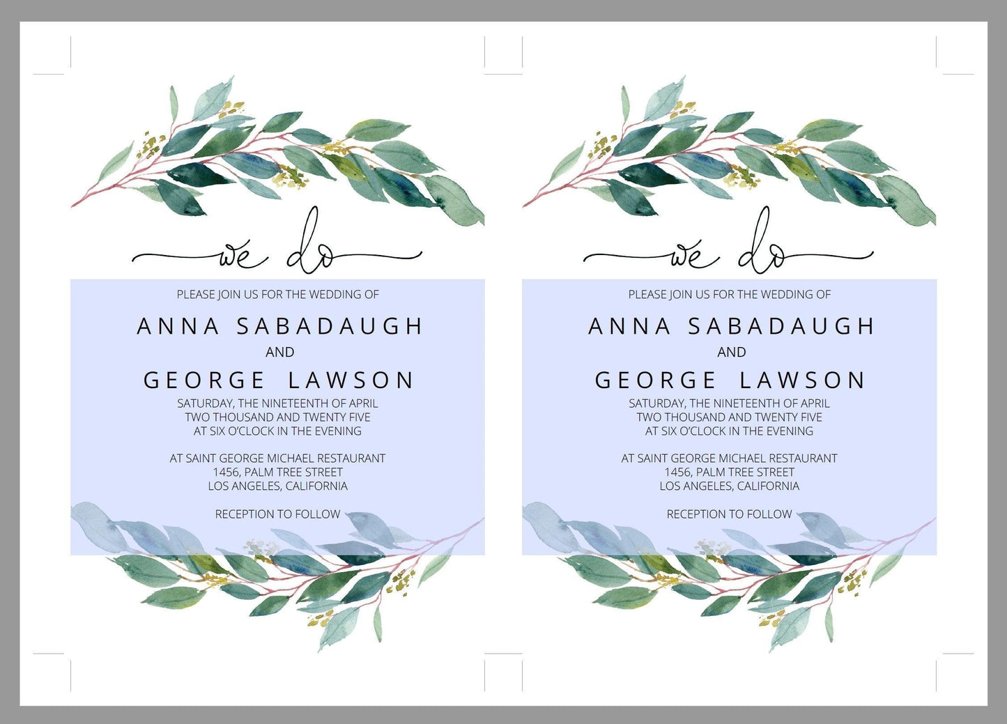 Printable Greenery Rustic Wedding Invitation Set Editable Template, DIY Instant Download Invites, Invitation Suite- Anna - SAVVY PAPER CO