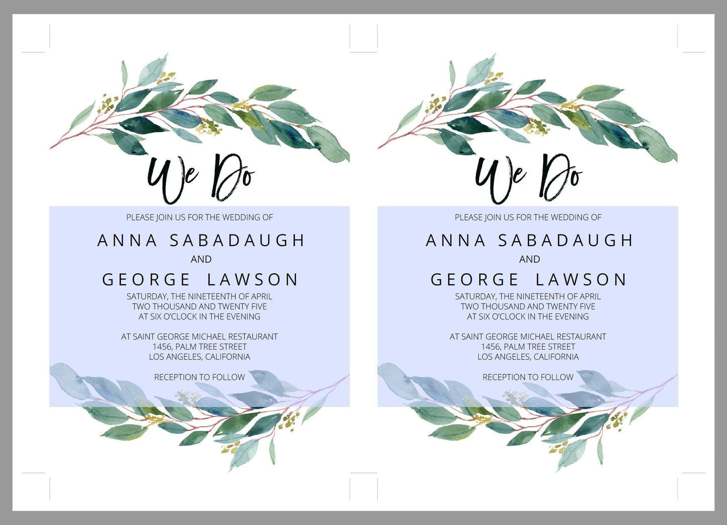 Printable Greenery Rustic Wedding Invitation Set Editable Template, DIY Instant Download Invites, Invitation Suite- Anna - SAVVY PAPER CO