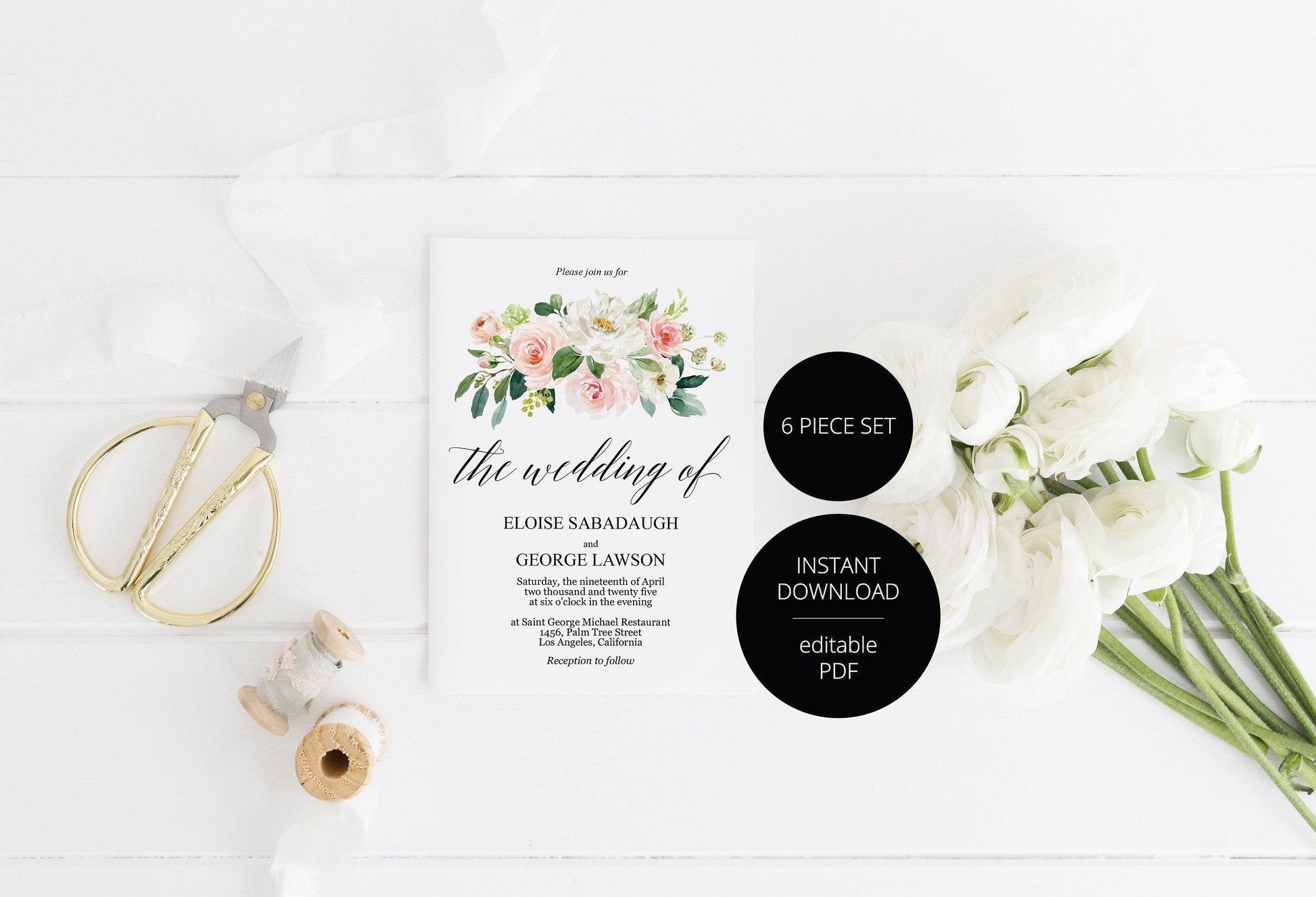 Printable Greenery Rustic Wedding Invitation Set Editable Template, DIY Instant Download Invites, Invitation Suite - Eloise - SAVVY PAPER CO