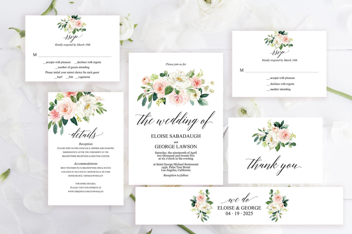 Printable Greenery Rustic Wedding Invitation Set Editable Template, DIY Instant Download Invites, Invitation Suite - Eloise - SAVVY PAPER CO