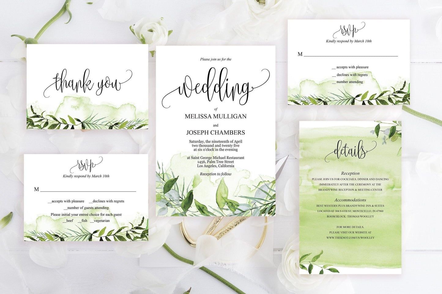 Printable Greenery Rustic Wedding Invitation Set Editable Template, DIY Instant Download Invites, Invitation Suite- Melissa - SAVVY PAPER CO