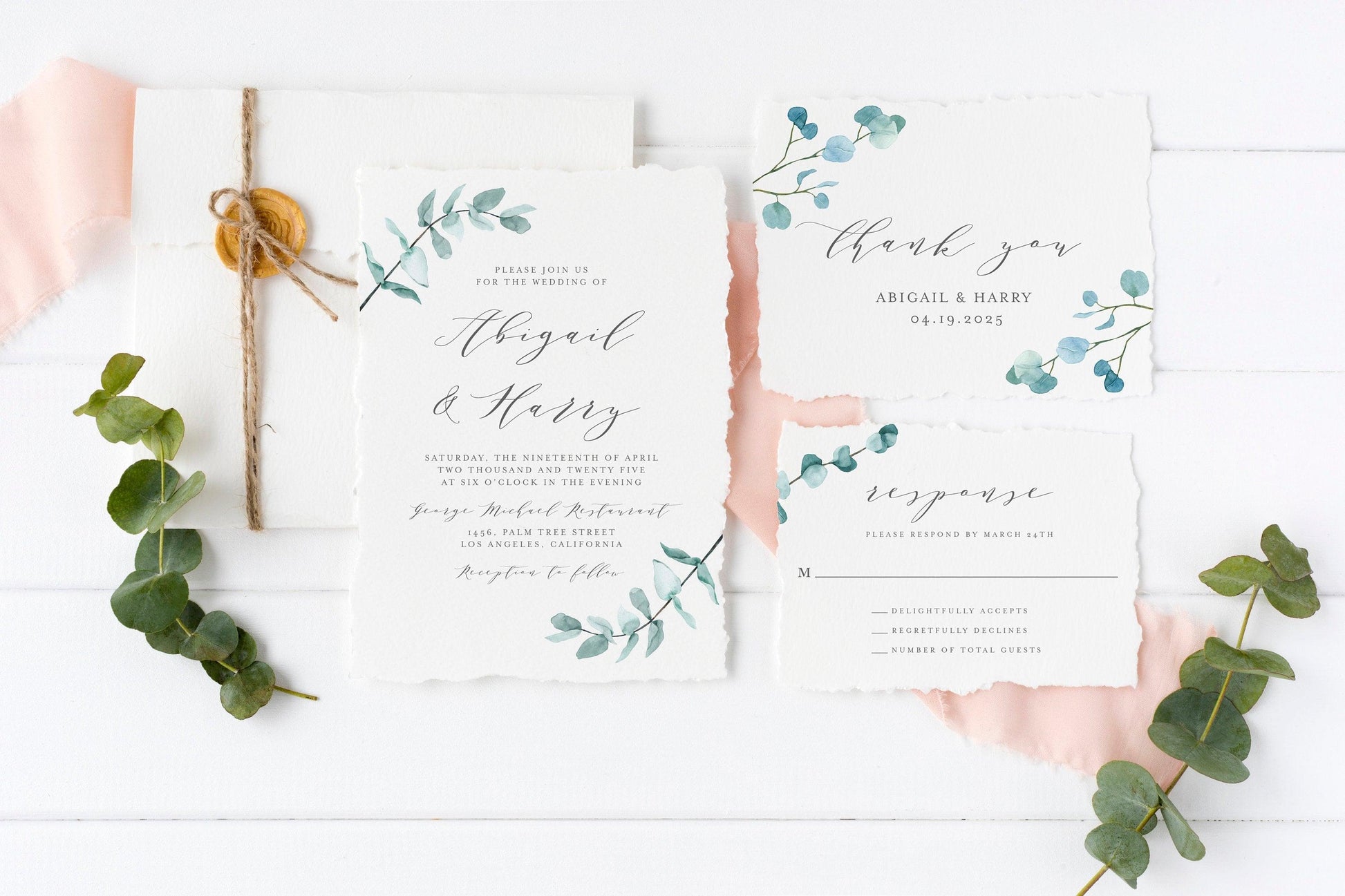 Printable Greenery Wedding Invitation Set Editable Template, DIY Instant Download Invites, Invitation Suite, 100% Editable- Abi - SAVVY PAPER CO