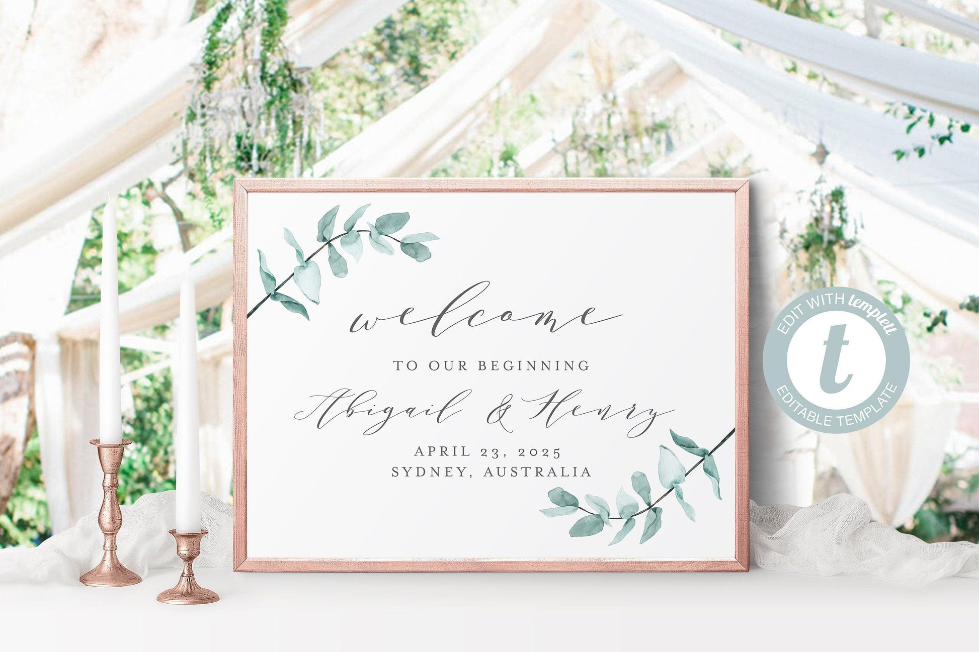 Printable Greenery Wedding Welcome Sign Editable Template Instant Download - Abi - SAVVY PAPER CO