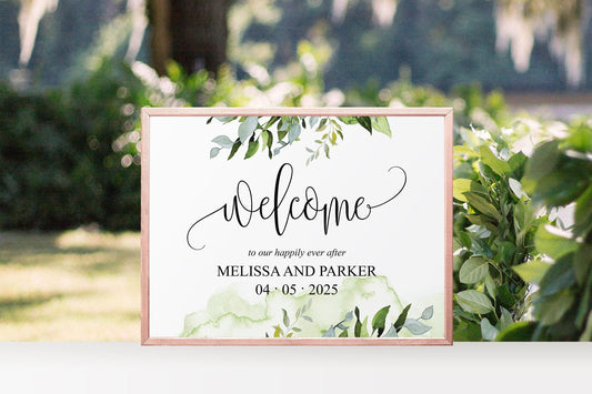 Printable Greenery Wedding Welcome Sign Editable Template Instant Download -MELISSA - SAVVY PAPER CO