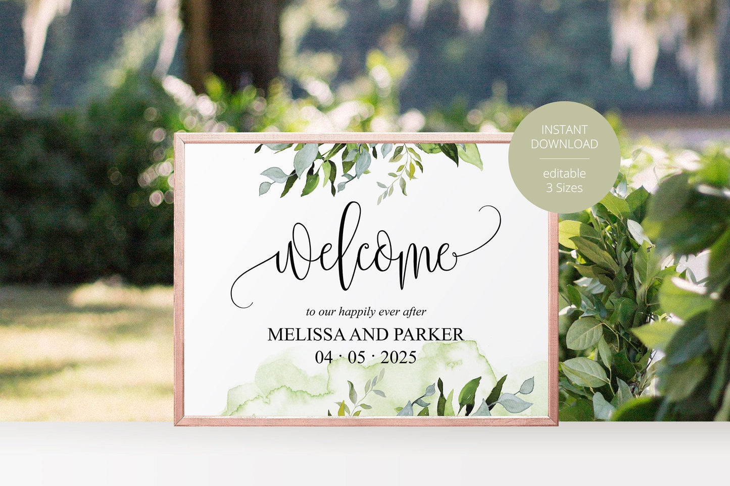 Printable Greenery Wedding Welcome Sign Editable Template Instant Download -MELISSA - SAVVY PAPER CO