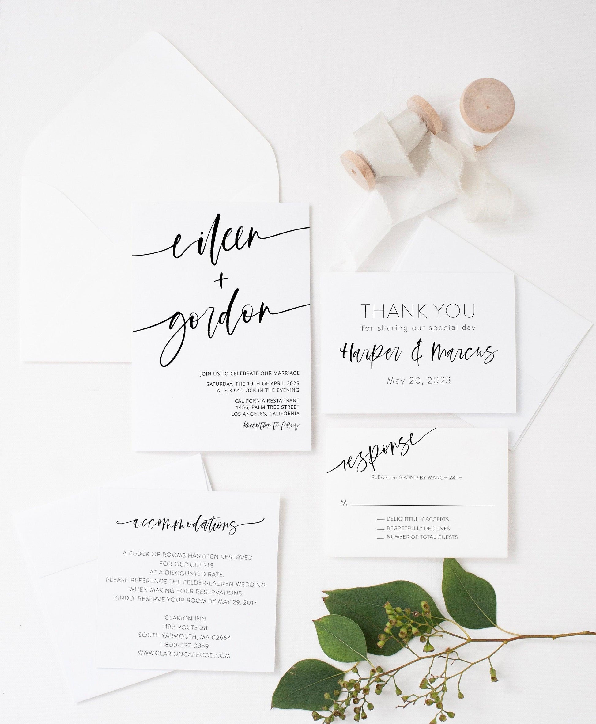 Printable Minimalist Wedding Invitation Set Template, Editable Wedding Invite, DIY Instant Download Wedding Invitation Suite - Eileen - SAVVY PAPER CO