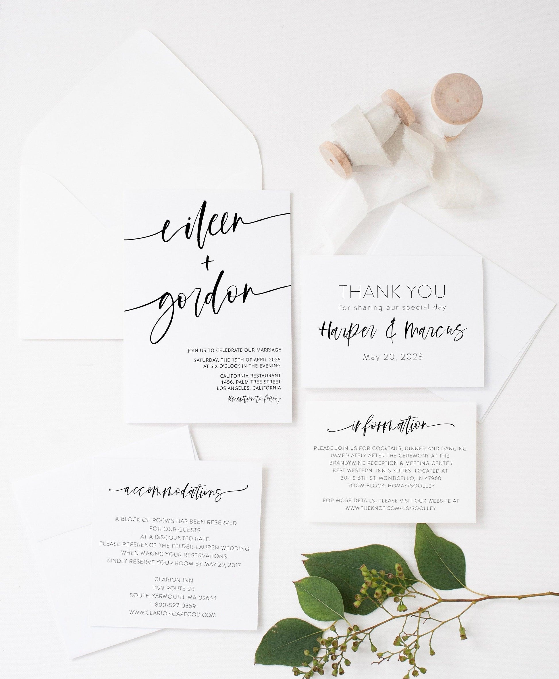 Printable Minimalist Wedding Invitation Set Template, Editable Wedding Invite, DIY Instant Download Wedding Invitation Suite - Eileen - SAVVY PAPER CO
