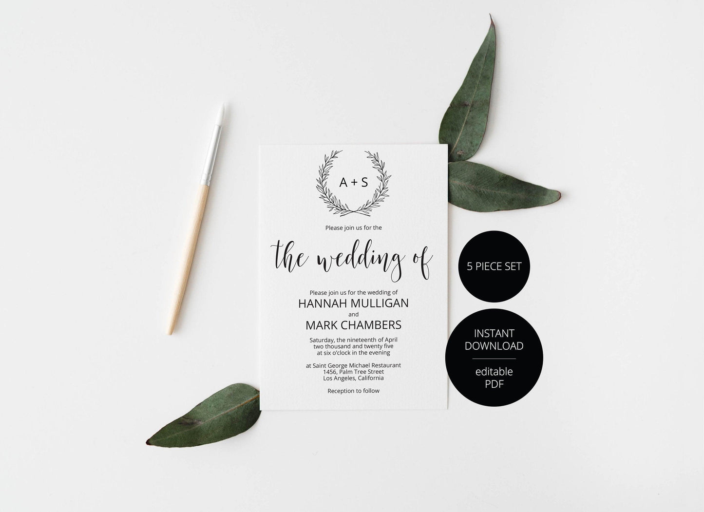 Printable Rustic Wedding Invitation Set Editable Template, DIY Instant Download Invites, Invitation Suite - Hannah - SAVVY PAPER CO