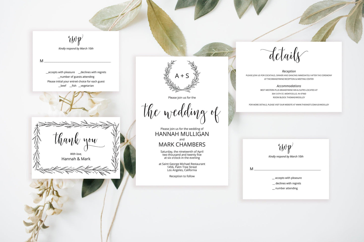 Printable Rustic Wedding Invitation Set Editable Template, DIY Instant Download Invites, Invitation Suite - Hannah - SAVVY PAPER CO