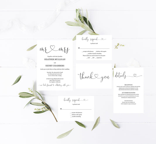 Printable Rustic Wedding Invitation Set Editable Template, DIY Instant Download Invites, Invitation Suite - Heather - SAVVY PAPER CO