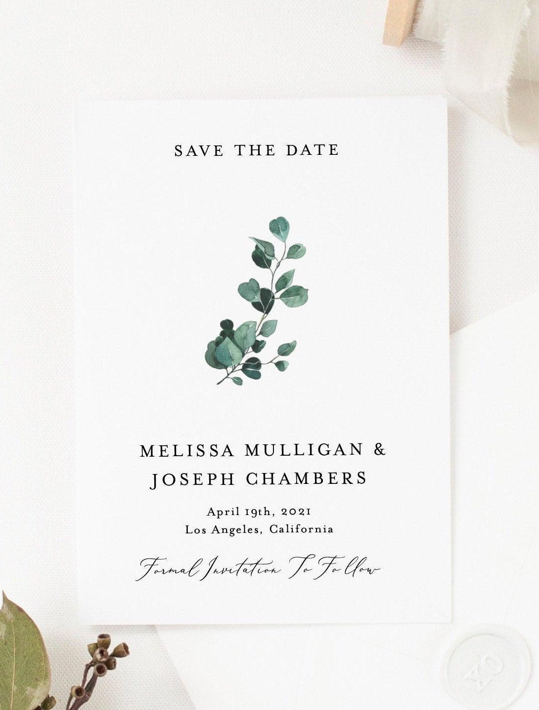 Printable Save-the-Date Template, Engagement Invite, 100% editable text, Greenery Wedding Templett - Aisha - SAVVY PAPER CO