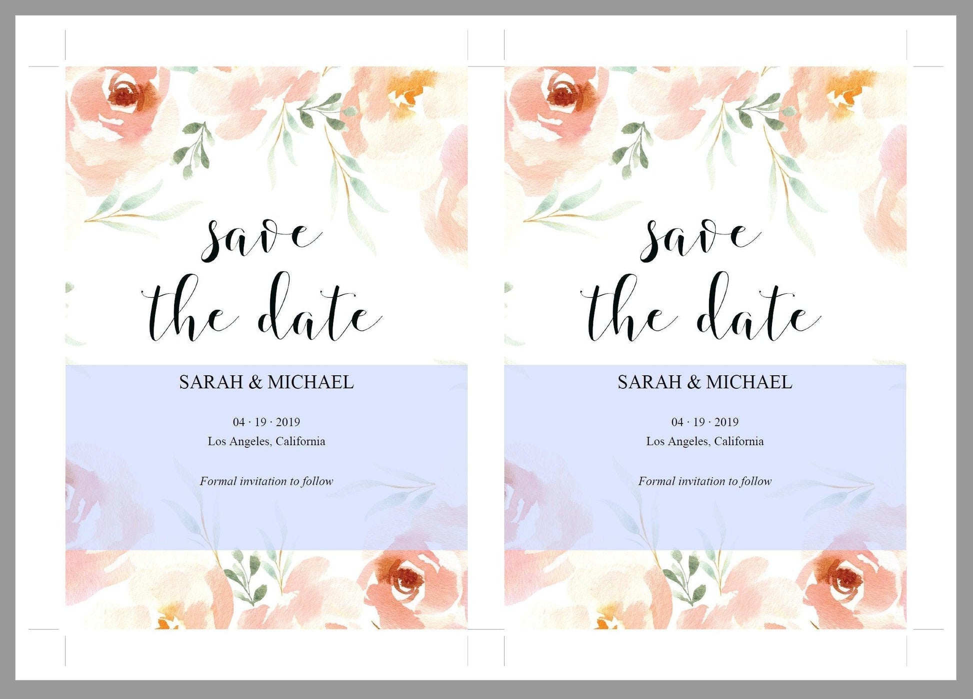 Printable Save-the-Date Template, Engagement Invite, PDF Instant Download, Blush Florals, Wedding Announcement - Sarah - SAVVY PAPER CO