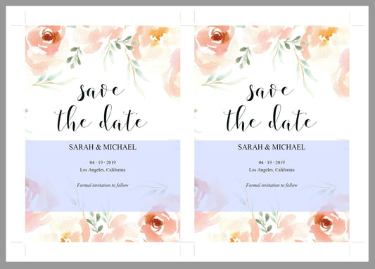 Printable Save-the-Date Template, Engagement Invite, PDF Instant Download, Blush Florals, Wedding Announcement - Sarah - SAVVY PAPER CO