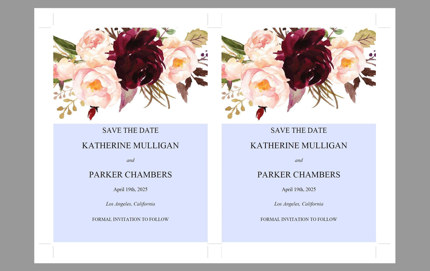 Printable Save-the-Date Template, Engagement Invite, PDF Instant Download, Burgundy and Blush Florals - Katherine - SAVVY PAPER CO