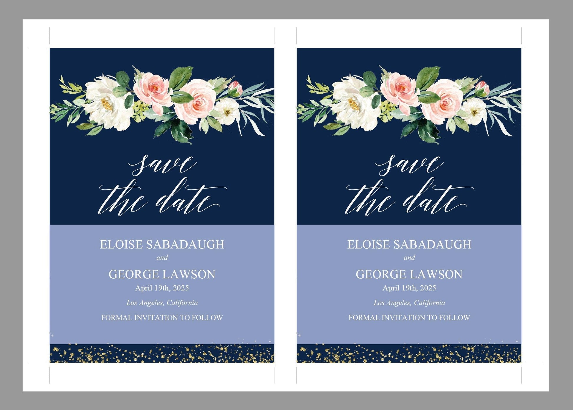 Printable Save-the-Date Template, Engagement Invite, PDF Instant Download, Greenery, Wedding Announcement, Gold, Navy - Eloise - SAVVY PAPER CO