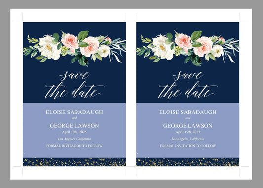 Printable Save-the-Date Template, Engagement Invite, PDF Instant Download, Greenery, Wedding Announcement, Gold, Navy - Eloise - SAVVY PAPER CO
