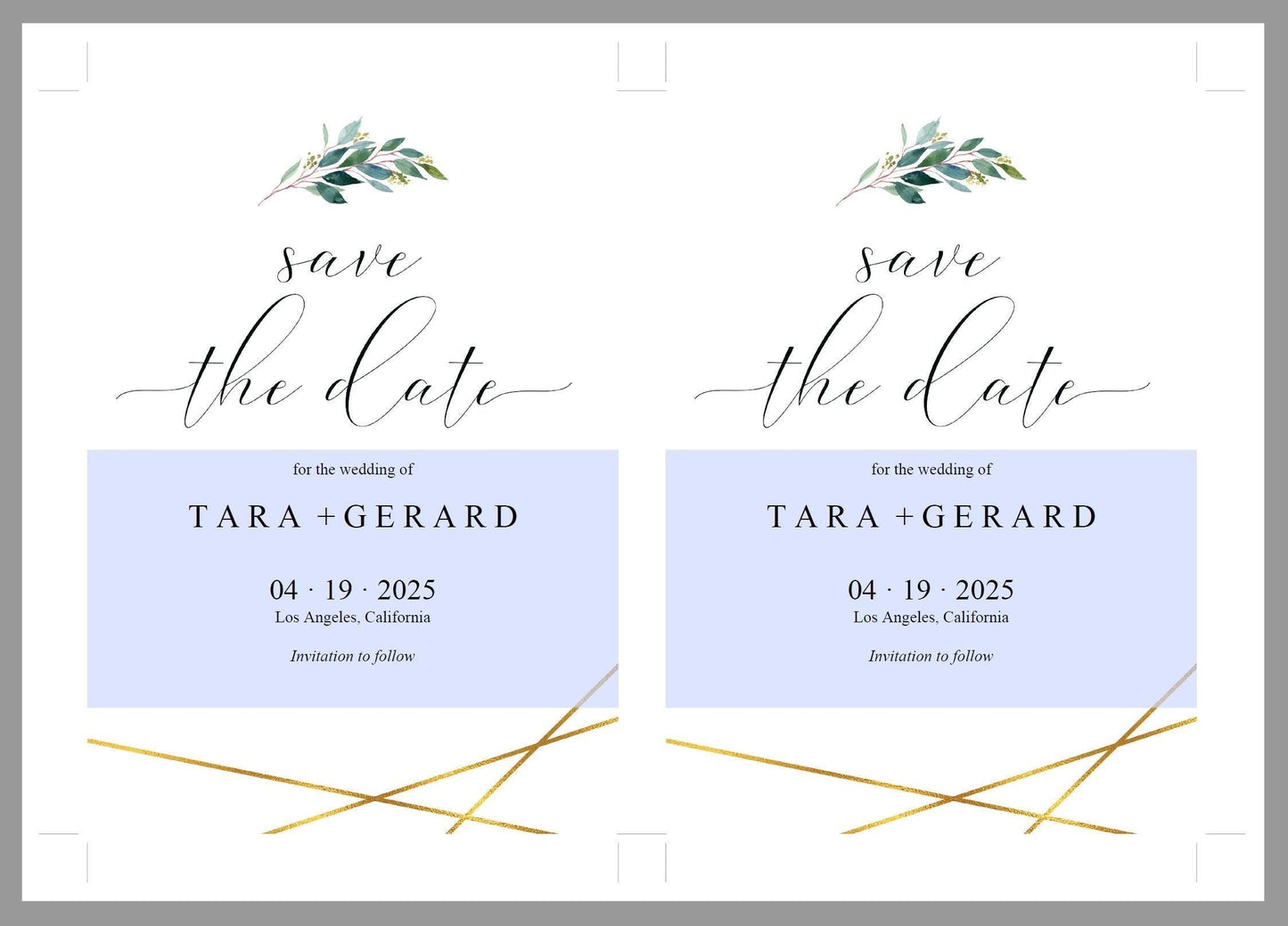 Printable Save-the-Date Template, Engagement Invite, PDF Instant Download, Greenery, Wedding Announcement, Gold - TARA - SAVVY PAPER CO