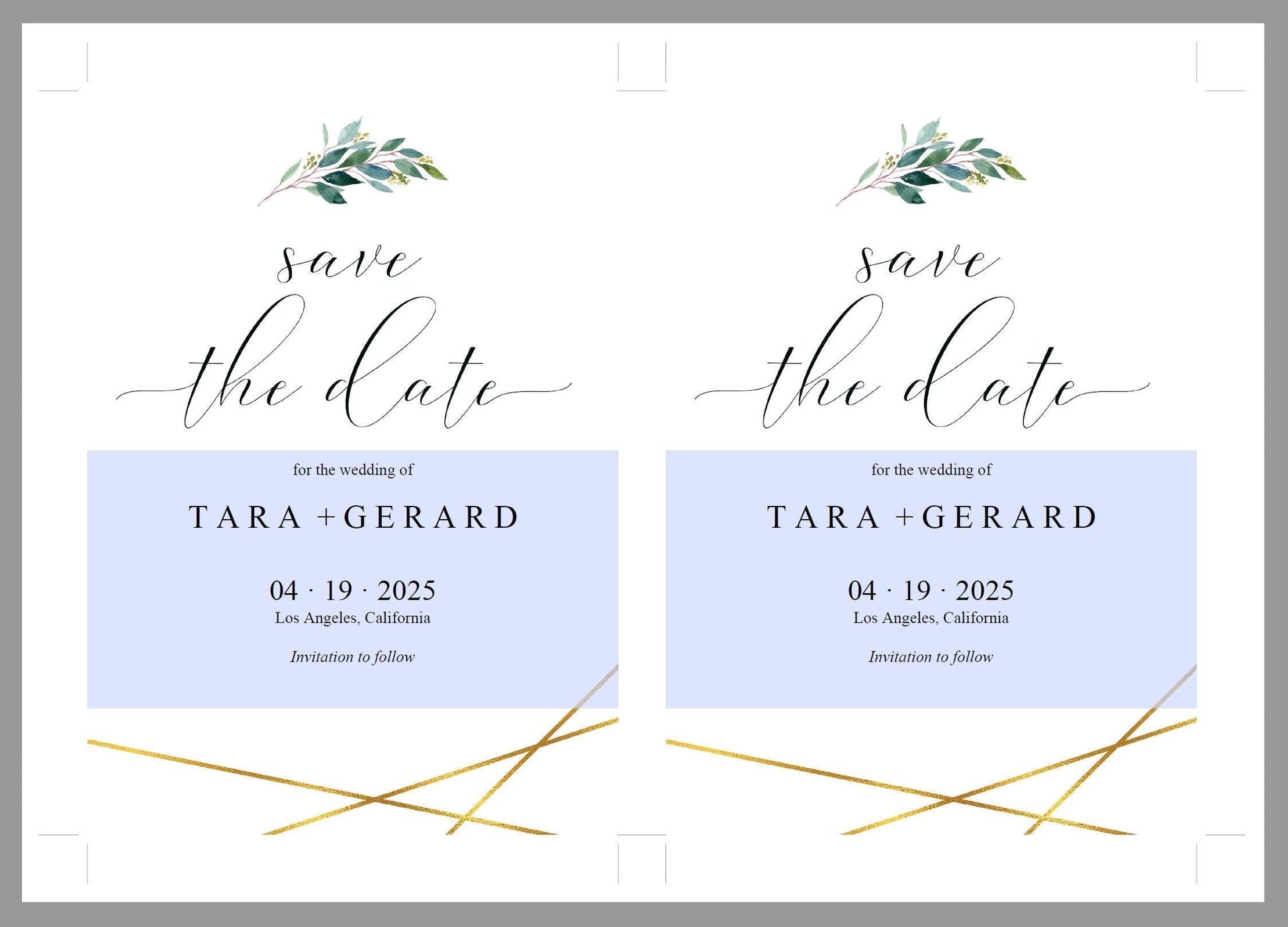 Printable Save-the-Date Template, Engagement Invite, PDF Instant Download, Greenery, Wedding Announcement, Gold - TARA - SAVVY PAPER CO