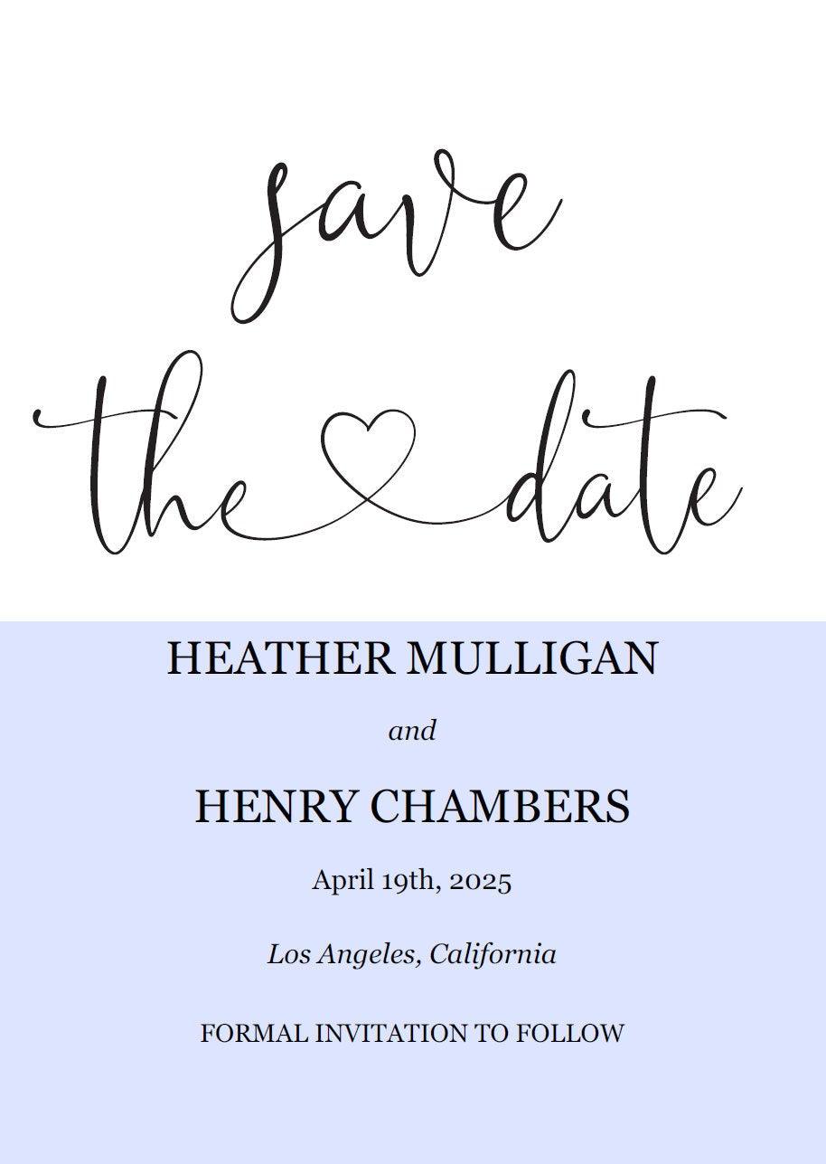 Printable Save-the-Date Template, Engagement Invite, PDF Instant Download, Greenery, Wedding Announcement, Heart, Calligraphy - Heather - SAVVY PAPER CO
