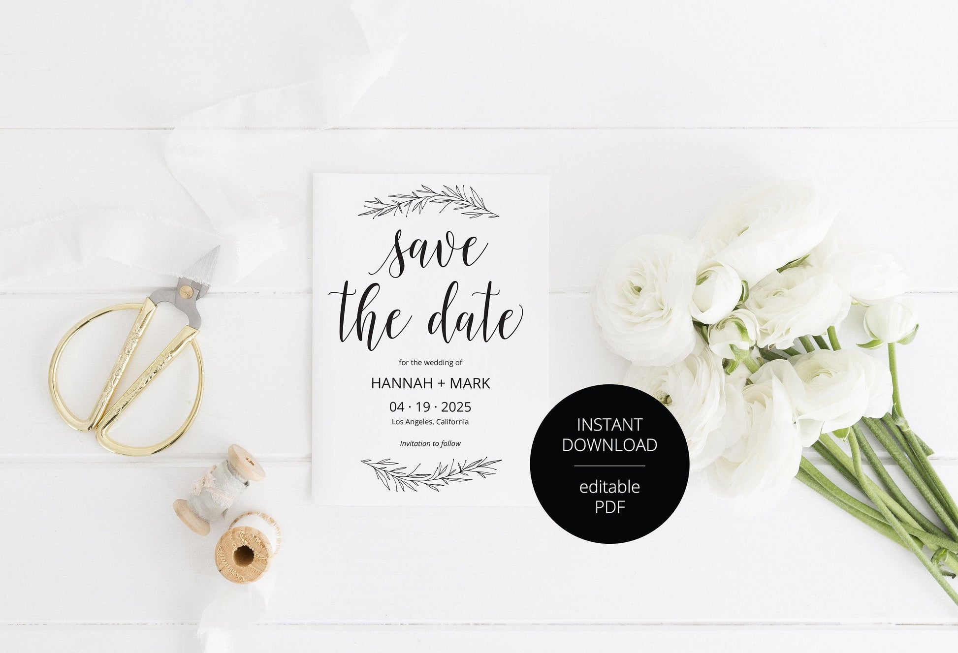 Printable Save-the-Date Template, Engagement Invite, PDF Instant Download, Wedding Announcement, Rustic - Hannah - SAVVY PAPER CO