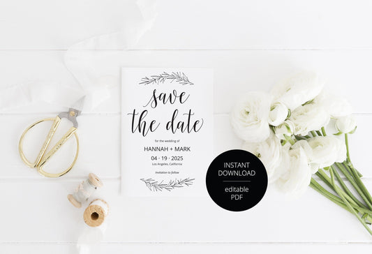 Printable Save-the-Date Template, Engagement Invite, PDF Instant Download, Wedding Announcement, Rustic - Hannah - SAVVY PAPER CO