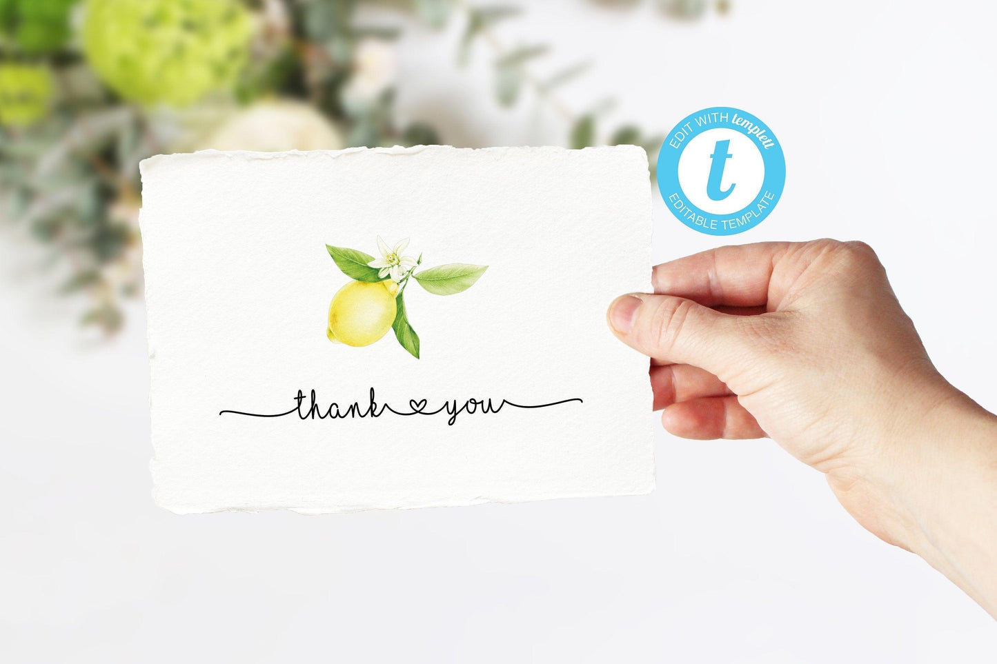 Printable Thank You Card Template, Lemon Thank You Note, Instant Download, Mediterranean Thank You Cards - Ariel - SAVVY PAPER CO
