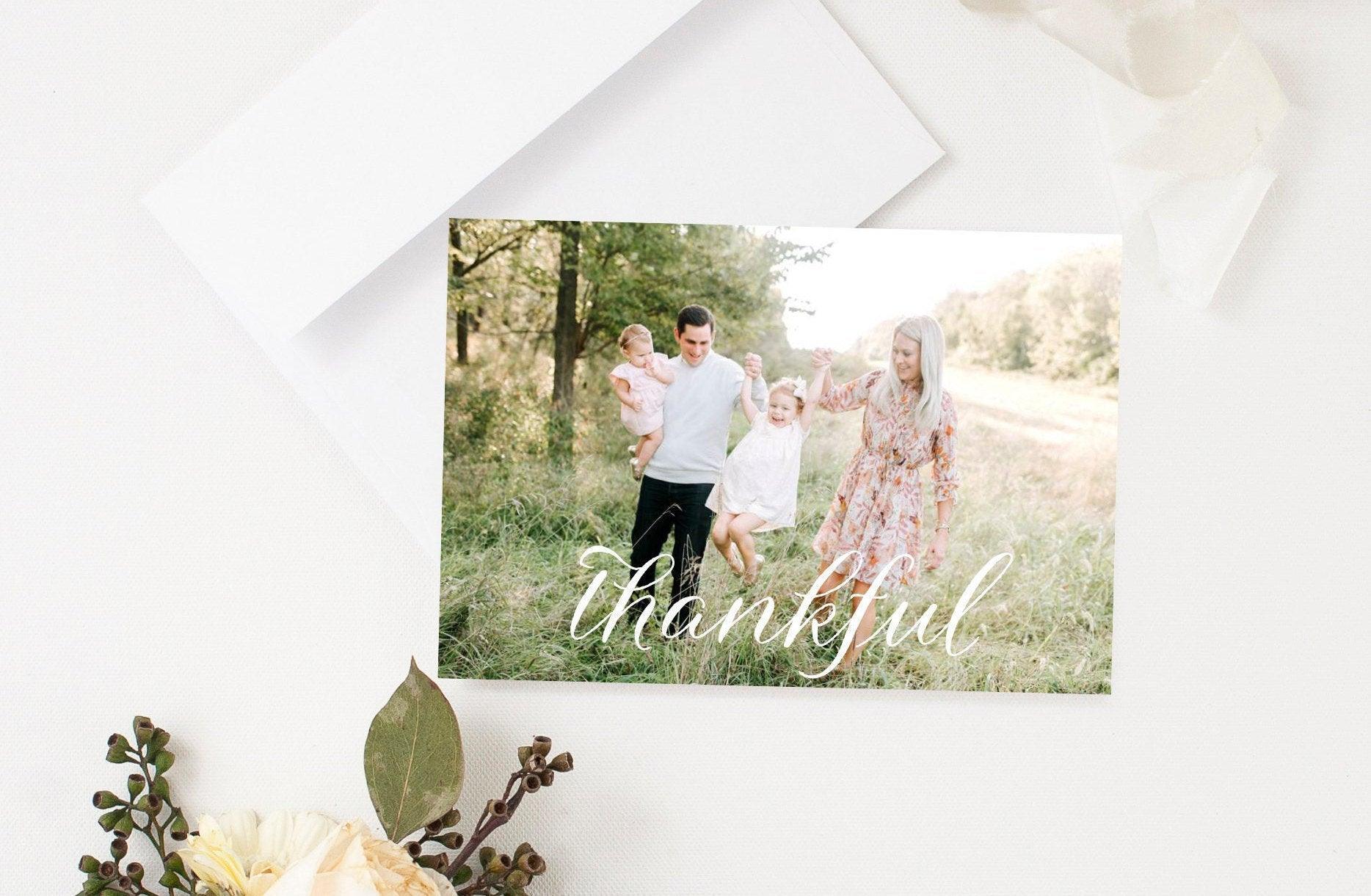 Printable Thanksgiving Card with Photo, Add Own Photo, Thanksgiving Template, Thankful Card, Editable Template, Instant Download - SELENA - SAVVY PAPER CO