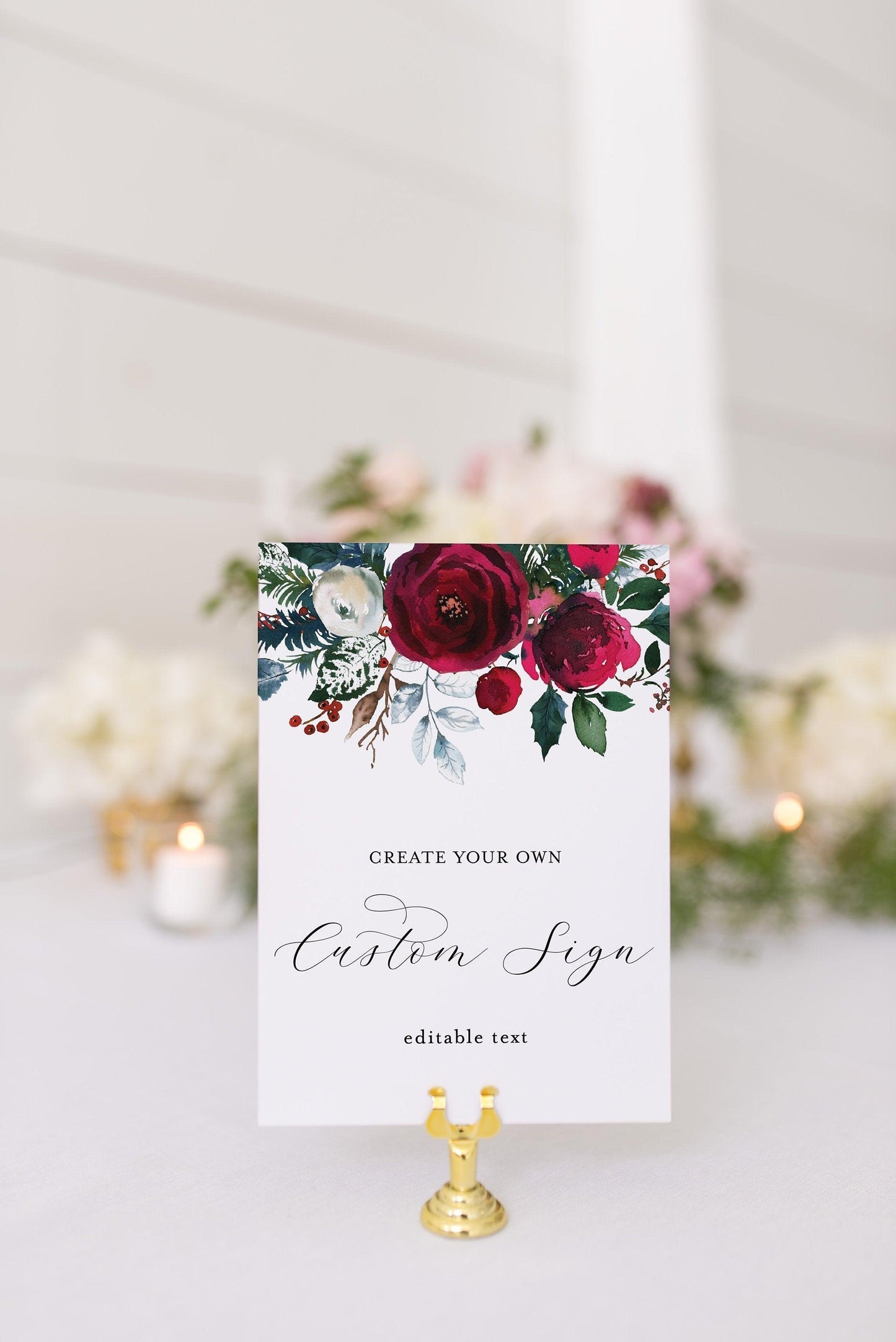 Printable Unlimited Custom Sign Floral Christmas Winter Editable Template Instant Download 5x7 and 8x10 - ADA - SAVVY PAPER CO